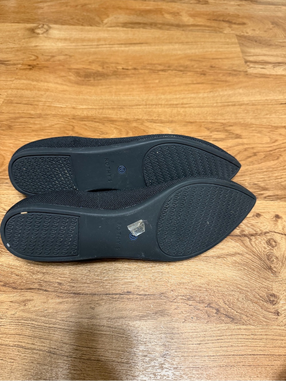 Rothy's Black Pointed Knit Flats with Blue Trim - Picture 3 of 4
